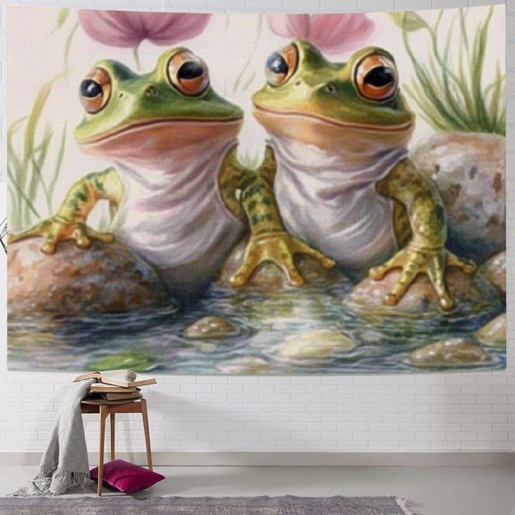 BCIIG Frogs Rock Water Tapestry Wall Hanging Artistic Home Decor 40x30inch