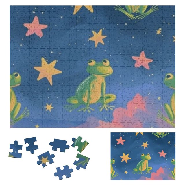 BCIIG Frogs Stars Sky Wooden Jigsaw Puzzle Horizontal Style Ecofriendly Gift Pack Wooden Puzzle