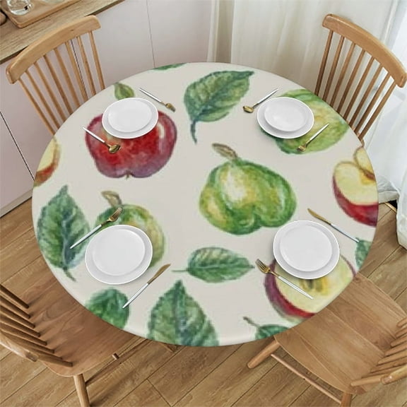 BCIIG Fruit Apple Pattern Round Tablecloth Stain-Resistant Washable for Indoor Outdoor Dining Kitchen Farmhouse with Elastic Edge Home - Multiple Sizes Available 42"-46