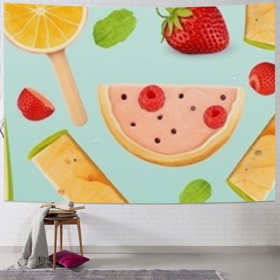 BCIIG Fruit Ice Cream Pattern Tapestry Wall Hanging Unique Style for Home Decor - Graphic Tapestries for Living Room, Bedroom, Farmhouse, Dorm 40x30inch