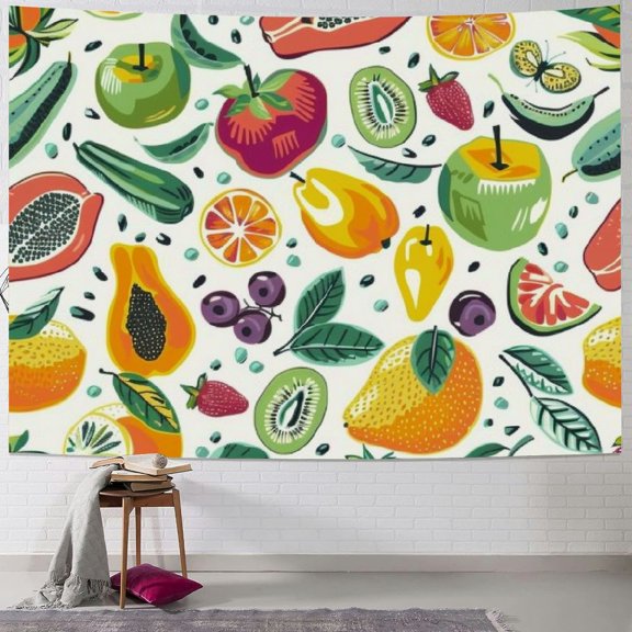 BCIIG Fruits Vegetables Pattern Tapestry Wall Hanging Unique Style Graphic Art for Home Decor Living Room Bedroom Farmhouse Dorm Apartment 40x60inch