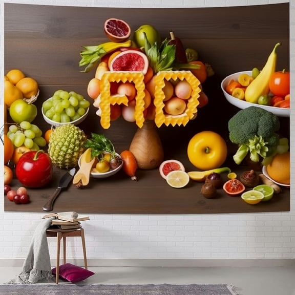 BCIIG Fruits Vegetables Table Tapestry Wall Hanging Unique Style Graphic Tapestries Home Wall Decor Art for Living Room Bedroom Apartment Farmhouse Dorm 40x30inch