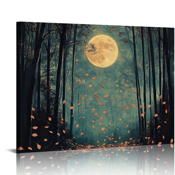 BCIIG Full Moon Forest Wall Art Canvas Moody Landscape Prints Forest Artwork Moody Moon Wall Art Landscape Print Dark Cottagecore Painting Dark Academia Picture 16x12in