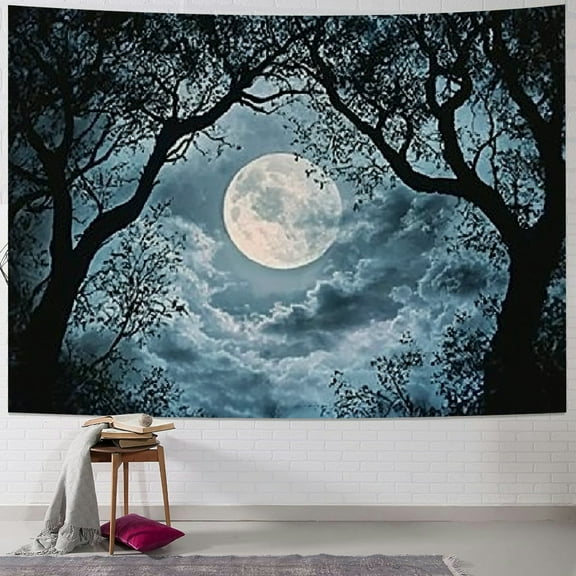 BCIIG Full Moon Trees Gothic Tapestry Wall Hanging Unique Style Graphic Tapestries Home Wall Decor Art for Living Room Bedroom Apartment Farmhouse Dorm Decorations 40x60inch