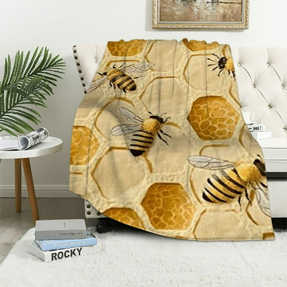BCIIG Funny Bees Honey Yellow Bumblebee Beehive Throw Blanket Flannel   Autumn Lightweight Soft Fuzzy Cozy Couch Bed Blanket Fall Decor Thanksgiving Gifts Kids Adult   40x50in