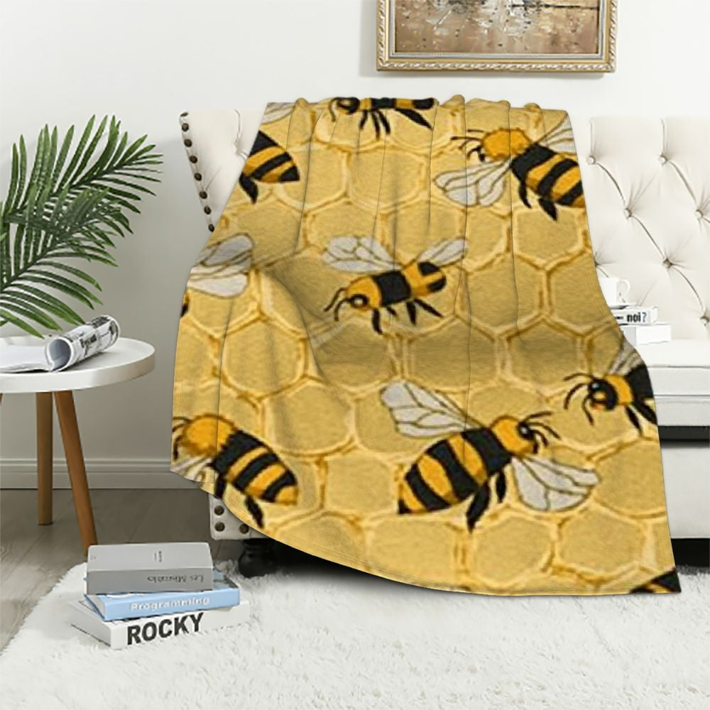 BCIIG Funny Bees Honey Yellow Bumblebee Beehive Throw Blanket Flannel Fleece Autumn Lightweight Soft Fuzzy Cozy Couch Bed Blanket Fall Decor Thanksgiving Gifts Kids Adult  60x80in