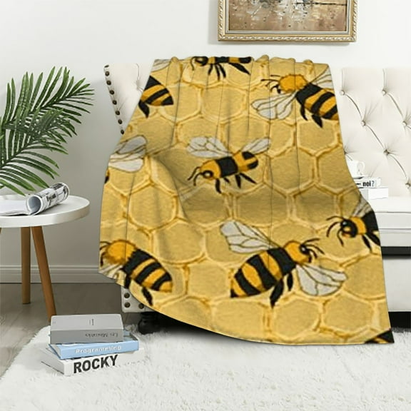 BCIIG Funny Bees Honey Yellow Bumblebee Beehive Throw Blanket Flannel Fleece Autumn Lightweight Soft Fuzzy Cozy Couch Bed Blanket Fall Decor Thanksgiving Gifts Kids Adult  40x50in