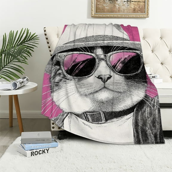 BCIIG Funny Cat Blanket Flannel Throw Blanket - Soft Plush, Comfy, Lightweight, Warm, Fuzzy, All-Season Gift for Sofa, Bedroom, Bed, Living Room, Outdoor Use for Men Women 60x80in