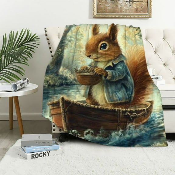 BCIIG Funny Squirrel Blanket Warm &amp; Cozy Flannel Throw Blanket - Soft Plush Lightweight Blankets for Travel, Sofa, Bedroom, Office, Home Decor for Adults Kids Women   40x50in