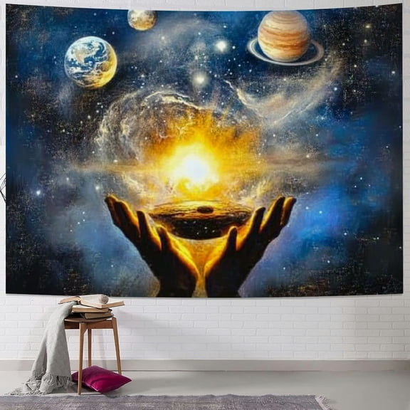 BCIIG Galaxy in Hand Tapestry Universe Planet Starry Sky Tapestry Wall Hanging Cosmic Outer Space Tapestry Psychedelic Nebula Headboard Bedspread Tapestry for Bedroom Living Room Decor 40x30inch