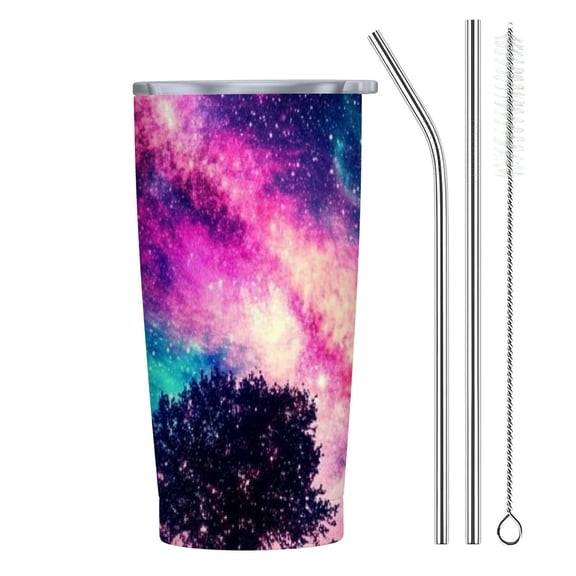 BCIIG Galaxy Night Sky 20oz Stainless Steel Car Tumbler with Straw, Reusable Coffee Cup for Ice Drinks and Hot Beverages 20oz
