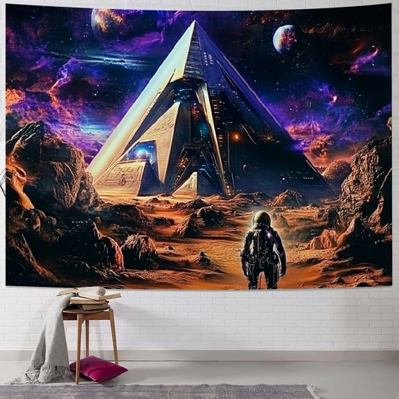 BCIIG Galaxy Space Tapestry Reactive Astronaut Tapestry Trippy Pyramid Planet Tapestry Fantasy Neon Plants Wall Hanging Mysterious Jellyfish Tapestry for Bedroom 40x60inch