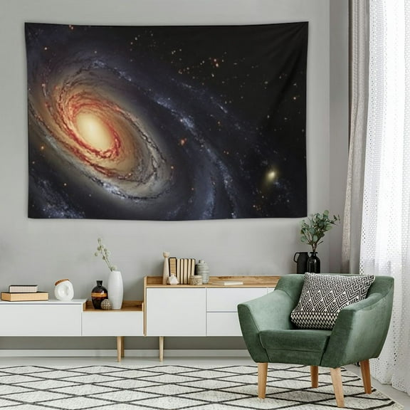 BCIIG Galaxy Tapestry, Spiral Universe in a Field of Stars Astronomy Theme Deep Outer Space Print, Wide Wall Hanging for Bedroom Living Room Dorm, 60" X 40", Black Beige Purple
