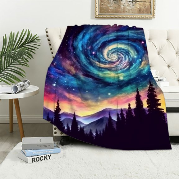 BCIIG Galaxy Trees Mountain Warm Lightweight Blanket Soft Fleece Blankets, Throw Blanket Living Rooms Sofa Decor Cow Gifts Blanket All Seasons 50x60in