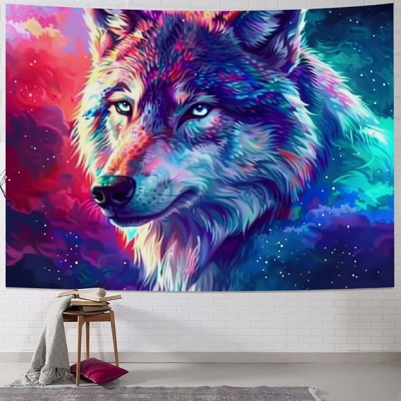 BCIIG Galaxy Wolf Tapestry Wall Hanging Art Deco Tapestries for Bedroom Living Room Dorm