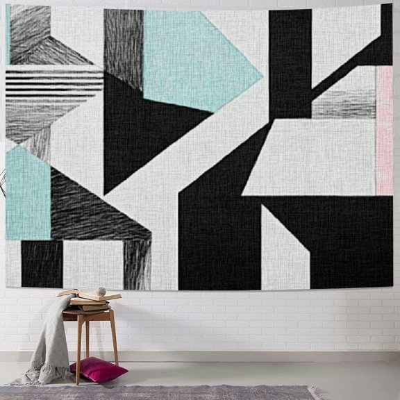 BCIIG Geometric Shapes Abstract Drawing Black and White Tapestry Wall Hanging Unique Style for Home Wall Decor Art Living Room Bedroom Apartment Farmhouse Dorm 40x30inch
