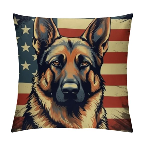 BCIIG German Shepherd American Flag T-Shirt Design Graphic Decorative Throw Pillow Cover for Home Couch Living Room Bed Sofa Car Bedroom High-Quality 1PC 22x22in