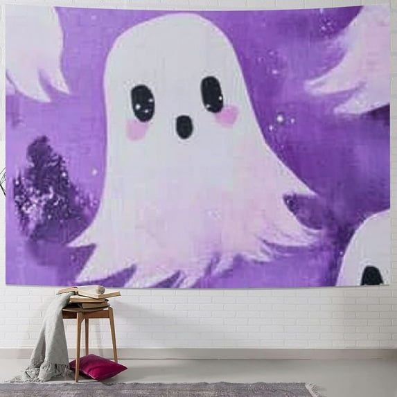 BCIIG Ghost Faces Stars Purple Tapestry Wall Hanging Unique Style Graphic Tapestries Home Wall Decor Art for Living Room Bedroom Apartment Farmhouse Dorm 40x30inch