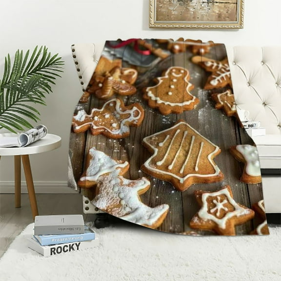 BCIIG Gingerbread Man Throw Blanket Flannel Tasty Traditional Cookies Little Snowflakes Cinnamon Cozy Blanket Home Blankets Soft Lightweight for Couch Sofa Living Room 40x50in