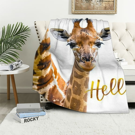 BCIIG Giraffe Baby Hello Warm Lightweight Blanket Soft Fleece Blankets, Throw Blanket for Living Rooms Sofa Decor Cow Gifts, All Seasons Bed Blanket 40x50in