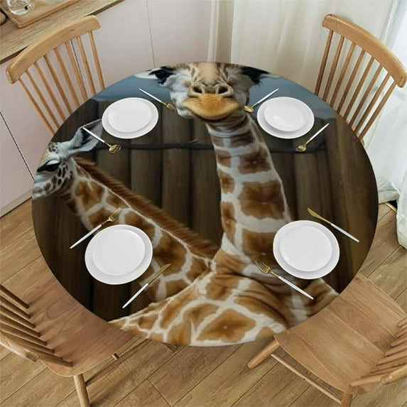 BCIIG Giraffe Round Table Cover Stain Resistant and Washable - Perfect for Indoor and Outdoor Use - Kitchen, Dining, Wedding, Parties - Full Width Single-Sided Printing - Mother's Day Gift