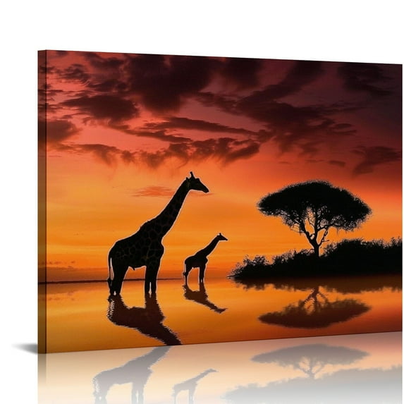 BCIIG Giraffe Silhouette Canvas Wall Art Decor Pictures Print Modern Home Prints 20x16in