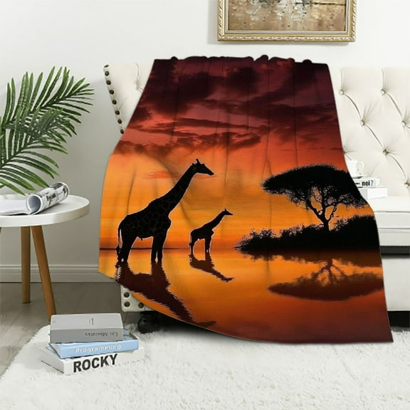 BCIIG Giraffe Sunset Warm Lightweight Blanket Soft Fleece Throw Blanket Living Rooms Sofa Decor Cow Gifts All Seasons Super Soft Blanket 40x50in