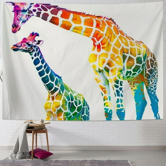 BCIIG  Giraffe Tapestry, Mom Giraffe in Rainbow Colors Abstract Art Surrealist Image of Animal, Wide Wall Hanging for Bedroom Living Room Dorm,
