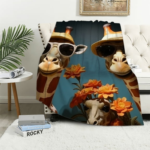 BCIIG Giraffes Sunglasses Hats Warm Lightweight Blanket Soft Fleece Throw Blanket Living Rooms Sofa Decor Cow Gifts All Seasons 40x50in