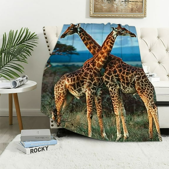BCIIG Giraffes Trees Field Warm Lightweight Blanket Soft Fleece Throw Blanket Living Rooms Sofa Decor Gifts All Seasons 40x50in