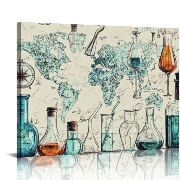 BCIIG Glassware World Map Analysis Wall Decoration for Bedroom, Kitchen, Living Room, Home Office, High Resolution Art Printing,
