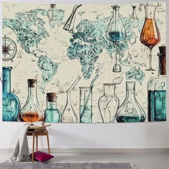 BCIIG Glassware World Map Analytical Tapestry Wall Hanging Unique Style for Home Decor - Bedroom, Living Room, Apartment, Farmhouse, Dorm - 4 Sizes Available 40x30inch