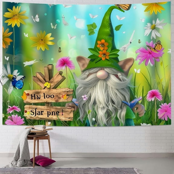 BCIIG Gnome Sign Flowers Butterflies Tapestry Wall Hanging Unique Style for Home Decor Living Room Bedroom Apartment Farmhouse Dorm 60x50inch
