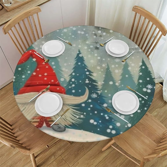 BCIIG Gnome Snowflakes Winter Round Table Cover Stain Resistant Washable Indoor Outdoor Tablecloth Kitchen Dining Wedding Parties 100% Polyester Christmas Theme 46-50