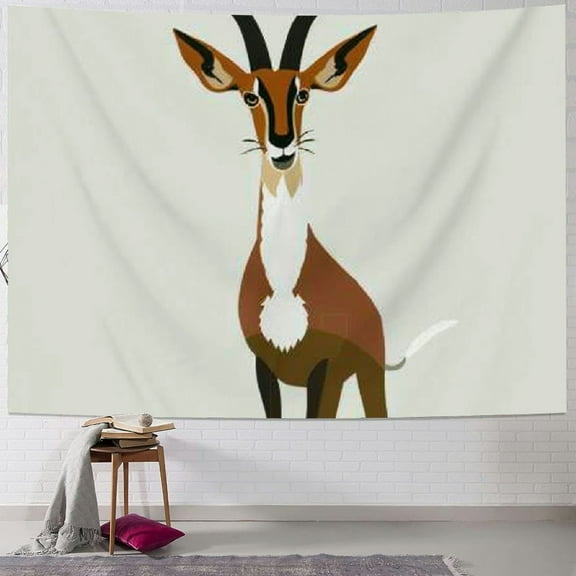 BCIIG Goat Tapestry, Indigenous Vietnam Split Hoove Saola Standing on Legs Cartoon Character, Wall Hanging for Bedroom Living Room Dorm Decor, Brown Umber Beige 50x40inch