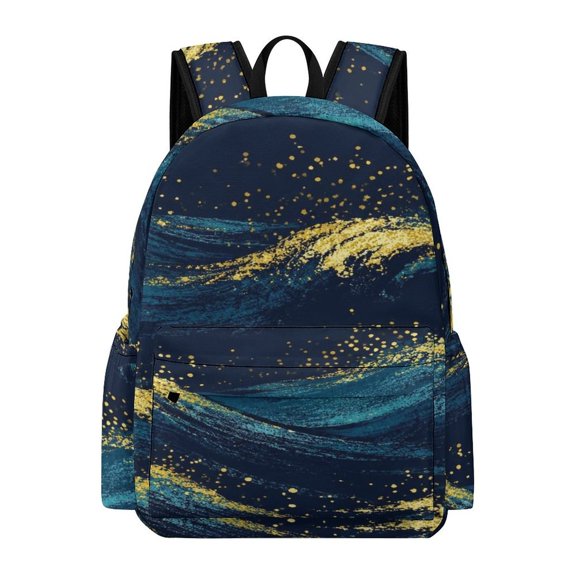 BCIIG Gold Speckle Wave Art Printed Oxford Backpack, Large Capacity Laptop Backpack, Water Resistant, Travel Daypack for College Work Commuting Adults,
