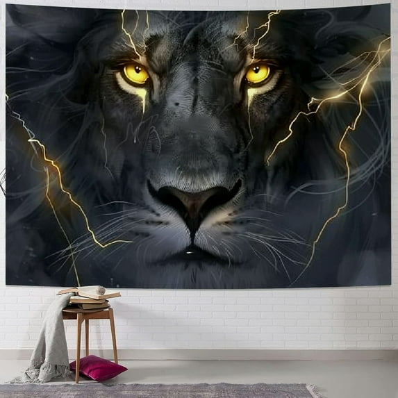 BCIIG Golden Cool Lion King paninting Wall Tapestry Hippie Art Tapestry Wall Hanging Home Decor Extra Large tablecloths 40x60 inches for Bedroom Living Room Dorm Room