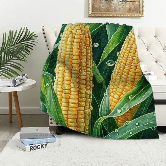 BCIIG Golden Corn Throw Blanket  Farm Fresh Design Blankets for Home Thanksgiving Decor, Realistic Corn Stalks, Corn Gifts for Farmers Women 40x50in