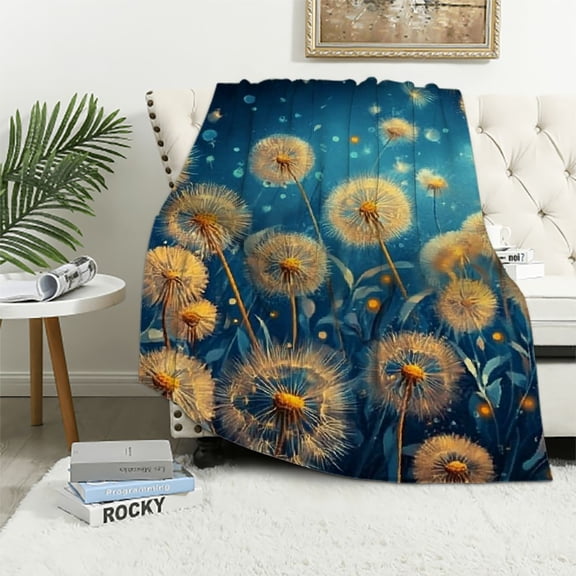BCIIG Golden Dandelion Blanket - Soft Cozy Throw Blanket,  Elegant Night Sky with Glowing Dandelions Design, Perfect for Home Decor and Gifts, Ideal for All Seasons 40x50in