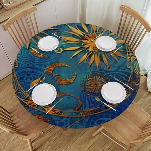 BCIIG Goldfish Blue & Gold Design Round Tablecloth - Stain Resistant, Washable - Suitable for Indoor and Outdoor Use Outdoor Picnic, Camping, Indoor Kitchen, Dining Room, Party - Outdoor Fit