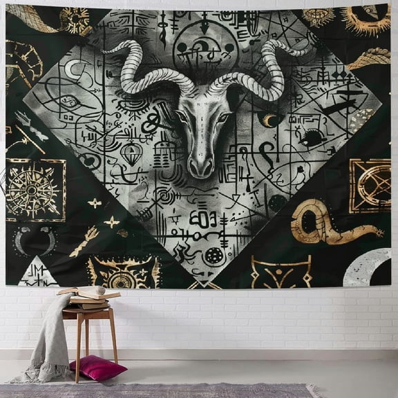 BCIIG Gothic Goat Head Tapestry Vintage Evil Mysterious Goat Head Skull Black Theme Home Decor Wall Hanging Tapestry for Home Room Bedroom Dorm 50x40inch