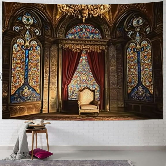 BCIIG Gothic Tapestry, Red Medieval in Chapel Eagle Portrait on Wall Fantasy Building Print, Wide Wall Hanging for Bedroom Living Room Dorm, 50x40inch