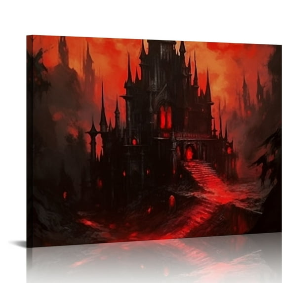 BCIIG   Gothic Vampire Castle By The Blood Moon - Vintage Art Poster Print For Home Decor Aesthetic Dark Academia Painting Canvas  A Gothic Home Decor Gift   20x16in