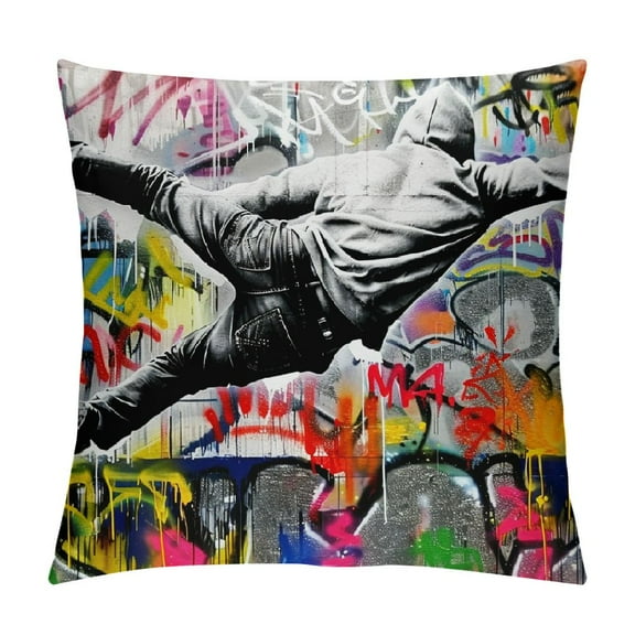 BCIIG Graffiti Art Graphic Decorative Cushion Throw Pillow Cover for Home Sofa Living Room Bed - Short Plush Material 1PC 12x12in