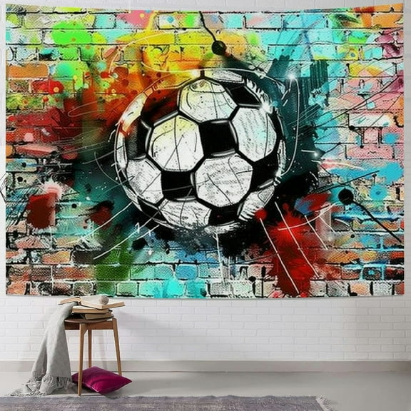 BCIIG Graffiti Art Soccer Ball Urban Style Tapestry Wall Hanging for Home Decor, Unique Graphic Art Design for Living Room Bedroom Apartment, Farmhouse Dorm - 4 Size Options 50x40inch