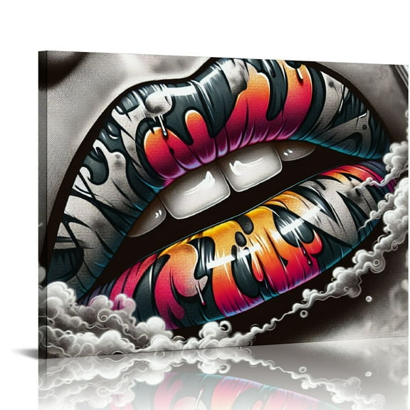 BCIIG Graffiti Canvas Wall Art,Lover Kissing Graffiti Art Painting, Sexy Lips Posters Abstract Street Pop Art Wall Pictures Artwork for Couples Room Decor