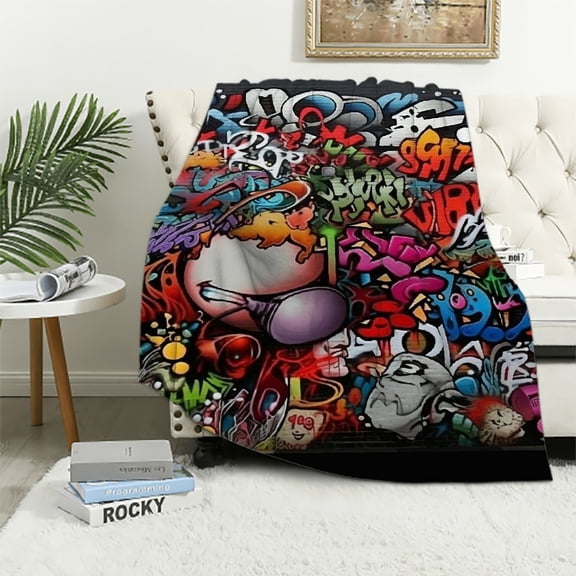 BCIIG Graffiti Wall Art Street Culture Lightweight Blanket Soft Fleece Throw Blanket Living Rooms Sofa Decor Cow Gifts All Seasons 50x60in