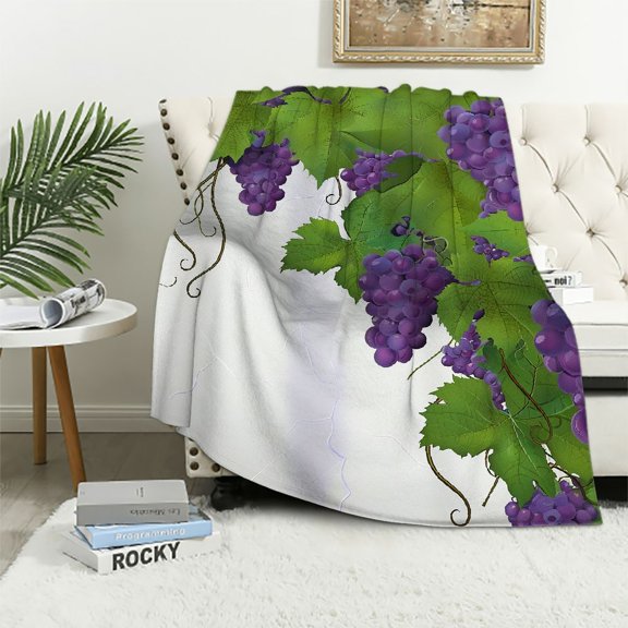 BCIIG Grapes Vine Digital Rendering Warm Lightweight Soft Fleece Blanket for All Seasons, Throw Blanket Living Rooms Sofa Decor Cow Gifts Blanket, Soft Plush Blankets 40x50in