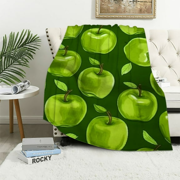 BCIIG Green Apple Blanket Cute Fruit Throw Blanket Super Soft Fleece Blankets for Couch Bed Home Decor Bedroom Accessories Gifts for Women Girls Kids   40x50in