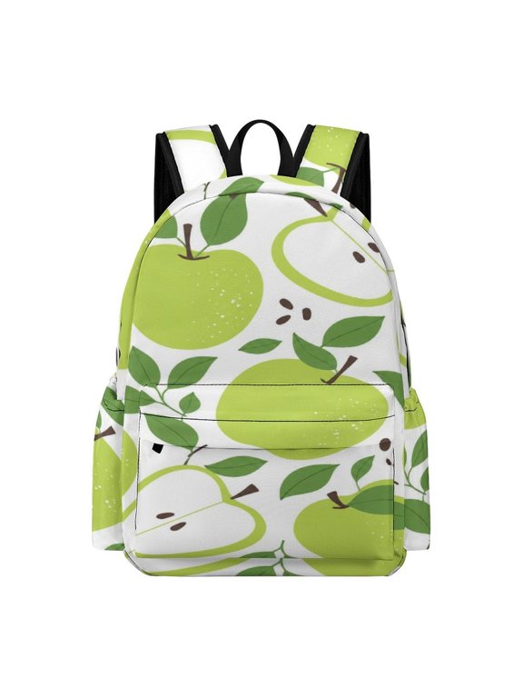 Green Apple Printed Oxford Backpack, Large Capacity Laptop Backpack, Water Resistant, Travel Daypack for College Work Commuting Adults,